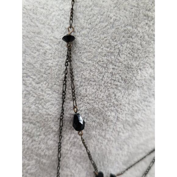 Vintage Gothic Y Necklace Black Glass Beads Double Drop Robert Rose Signed - Picture 4 of 8